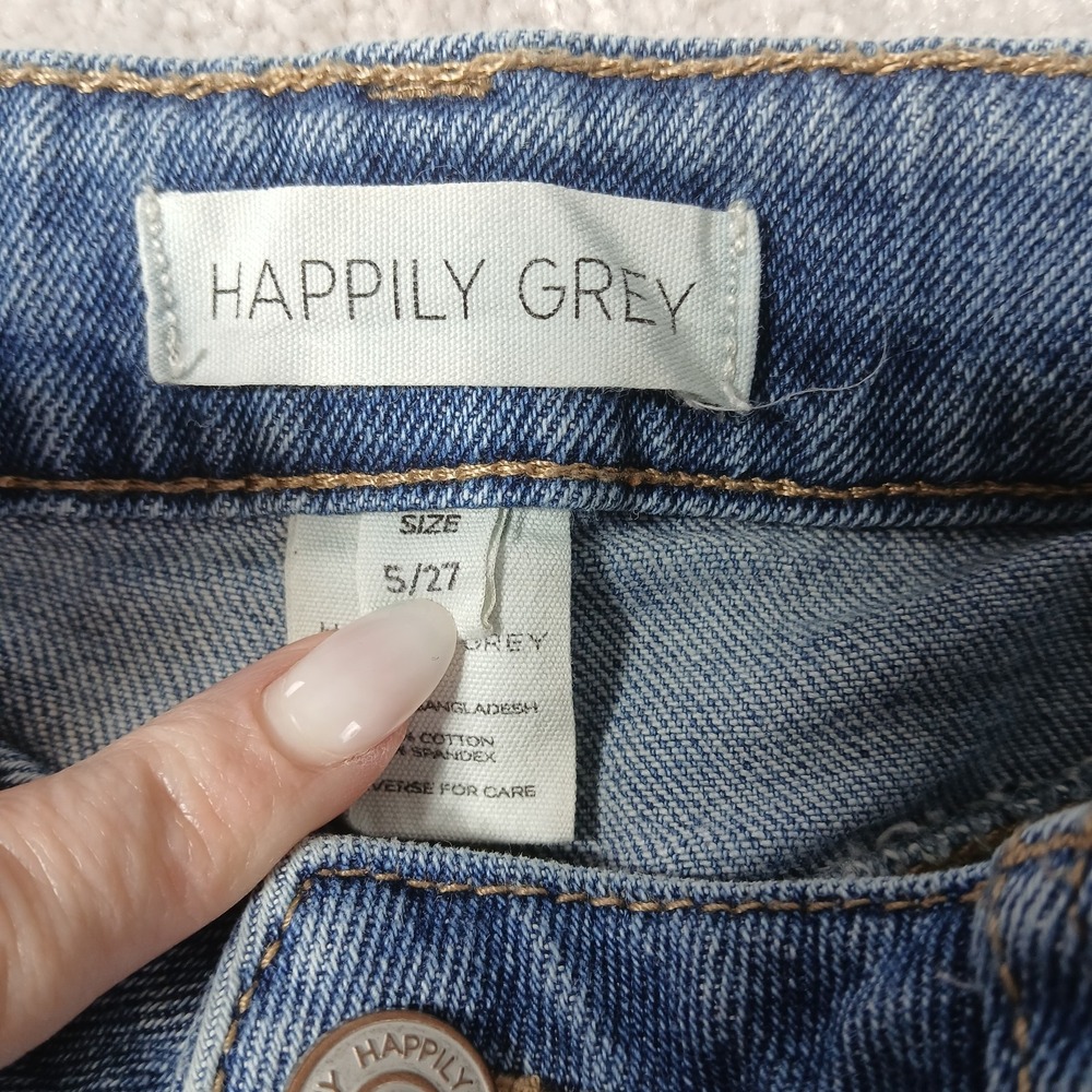 Happily Grey high rise Distressed Womens Juniors Jean Shorts Rolled Hem 5/27 - Picture 8 of 12